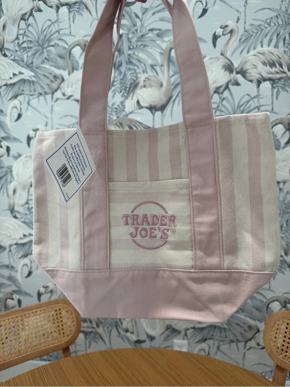 Trader Joe's Pink Striped Canvas Tote